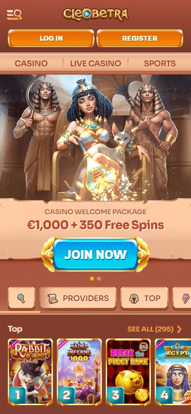 Cleobetra Casino mobile browser home screen